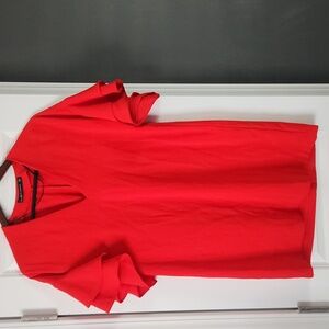 Zara Women’s Deep V Neck Short Ruffled Sleeves Dress Red M